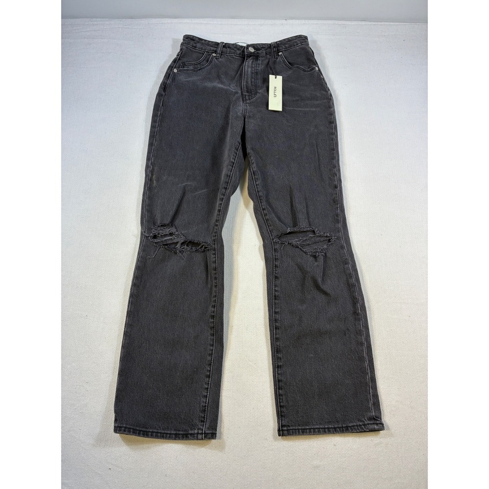 Rollas Original High Rise Straight Distressed Jeans‎ Faded Black Size 30 NEW